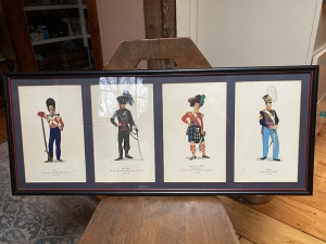 Secondary image for the Handsome Framed Print of Four Scottish Gents in Traditional Regimental Attire (Circa 1830) Auction Item