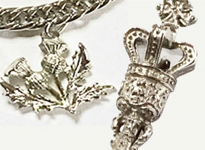 Secondary image for the Ornate Crown-Motif Kilt Pin and Scottish Themed Charm Bracelet. $25 Value  Auction Item