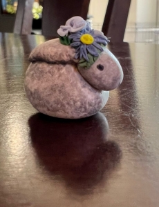 Primary image for the Gentle rabbit miniature, wearing a crown of blue flowers, handmade Auction Item