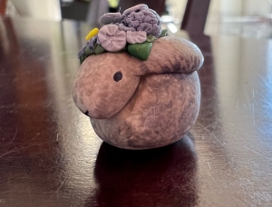 Secondary image for the Gentle rabbit miniature, wearing a crown of blue flowers, handmade Auction Item