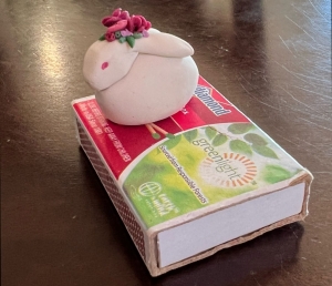 Secondary image for the Fierce rabbit miniature, wearing a crown of flowers, handmade Auction Item