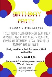 Secondary image for the South Little League Birthday Party Auction Item