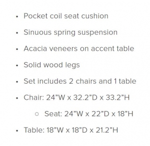 Secondary image for the Northridge Home Cylus Chair and Table Set Auction Item