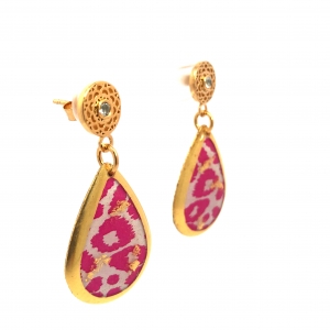 Secondary image for the Gold Leaf Pink Leopard Earrings Auction Item