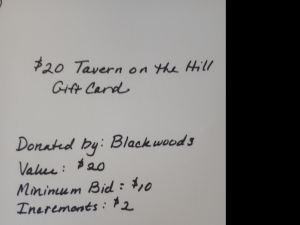 Secondary image for the Item #3 Tavern on the Hill $20 Gift Card Auction Item