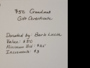 Secondary image for the Item #19 $50 Grandma's Gift Card Auction Item