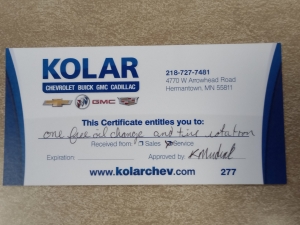 Primary image for the Item #27 One Oil Change w/Tire Rotation Certificate Auction Item