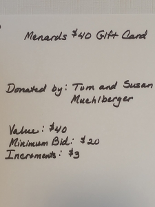 Secondary image for the Item #30 $40 Menards Gift Card Auction Item