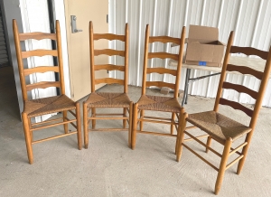 Primary image for the Set of 4 Vintage Shaker Antique Rush Seat Ladderback Dining Chairs Auction Item
