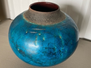 Primary image for the Azure blue crackle glaze pottery vase Auction Item