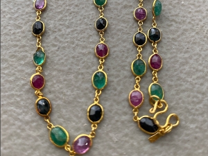 Primary image for the  Gold and Semi-Precious jewel cut stone long necklace Auction Item