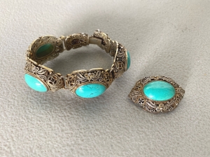 Secondary image for the  Vintage Brooch and Bracelet, turquoise and silver  Auction Item