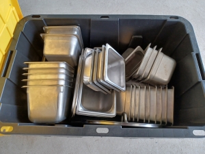 Primary image for the Assorted Bins of Restaurant bowls/trays/lids Auction Item