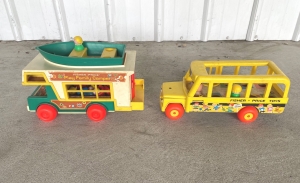 Primary image for the Set of 2 Vintage Fisher Price toys Bus and Camper Auction Item