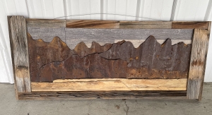 Primary image for the Rustic Rocky Mountains Metal Wood Mixed Media Wall Art Auction Item