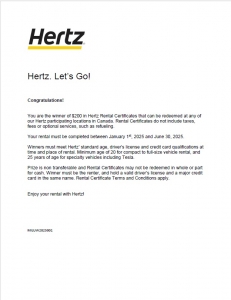 Primary image for the 62 - Hertz Rental Certificate Auction Item
