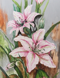 Secondary image for the Original framed watercolor and pen - Evening Blossoms Auction Item