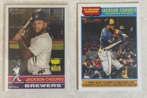 Primary image for the Chourio 2-Pack, Gold Cup #105 and Record Breaker #52025 Topps Heritage, Seller I.D. Emerick  Auction Item