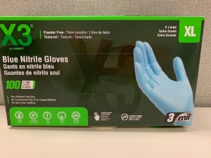 Primary image for the X3, Blue Nitrile Gloves, 3mil, XL - damaged pkg Auction Item
