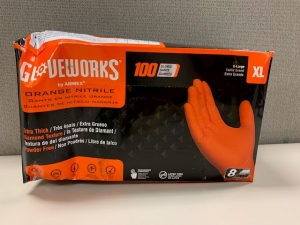 Primary image for the Gloveworks orange nitrile gloves, XL, 8mil, 100's - damaged pkg Auction Item