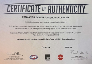Secondary image for the Signed Fremantle Dockers – 2025 Jumpers Auction Item