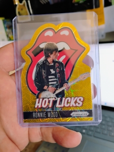 Primary image for the 2025 Panini Prizm Rolling Stones Hot Licks Insert #7, Ronnie Wood/Gold Laser Parallel Serial Numbered 05/10 Auction Item