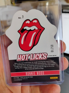 Secondary image for the 2025 Panini Prizm Rolling Stones Hot Licks Insert #7, Ronnie Wood/Gold Laser Parallel Serial Numbered 05/10 Auction Item