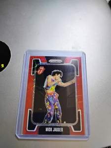 Primary image for the 2025 Panini Prizm Rolling Stones #35, Mick Jagger Red Laser Parallel  Auction Item