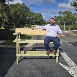Primary image for the Custom Two-Person Wooden Bench with Cup Holders – Handmade by Cario High School Construction Class Auction Item
