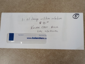 Primary image for the Item #5 Complete Oil Change & Tire Rotation Certificate Auction Item