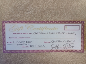 Primary image for the Item #48 Custom Cut Deer Processing Certificate Auction Item