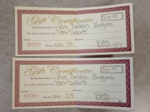 Primary image for the Item #56 Gift Certifictaes to Big Daddy's  Auction Item