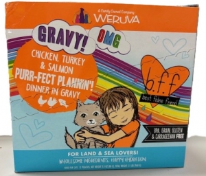 Primary image for the Weruva (CAT)  OMG Gravy!, chicken, turkey & salmon, 12 x 2.8 oz, damage: pkg Auction Item