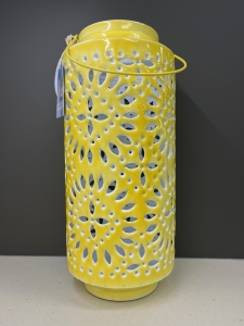 Primary image for the 159 - Metal Lantern with Candle and Decorative Rocks Auction Item