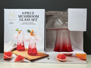 Secondary image for the 165 - Mushroom Glass Set with 2 Mushroom Ornaments and Pink Lemonade Shots Auction Item