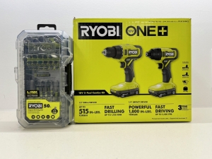 Primary image for the 177 - Ryobi 18V 2-Tool Combo Kit with 50 Piece Impact Driving Set Auction Item