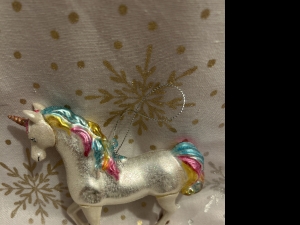 Secondary image for the Robert Stanley White Unicorn Glass Christmas Ornament Auction Item