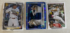 Primary image for the Manny Machado 3-Pack, Base, Parallel, Holiday, Padres, Matt Emerick  Auction Item