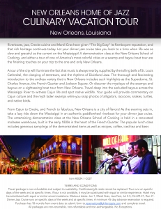 Secondary image for the New Orleans Home of Jazz Culinary Vacation Tour Auction Item