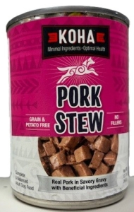 Primary image for the DOG, Koha Pork Stew 12 x 12.7 oz Cans  Damaged Pkg/Dents Auction Item