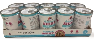 Primary image for the DOG Weruva Shiny Skin & Coat Beef & Brown Rice 10 x 14 oz Can Damaged Pkg Auction Item