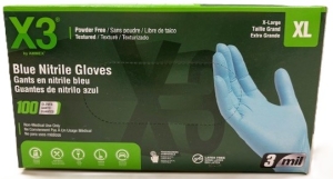 Primary image for the X3 Blue Nitrile Gloves, XL Damaged Pkg Auction Item
