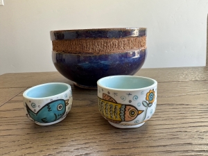 Primary image for the HANDMADE POTTERY BOWL & SHOT GLASSES Auction Item