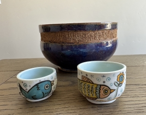 Secondary image for the HANDMADE POTTERY BOWL & SHOT GLASSES Auction Item